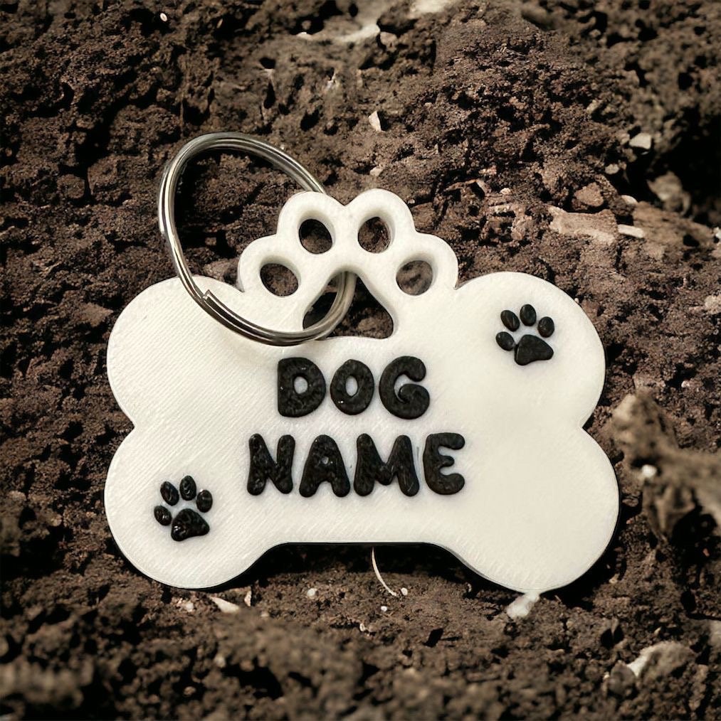Targhetta personalizzata per cani - Nome e numero di telefono dell'animale domestico stampati in 3D - Accessori unici e personalizzati per cani - Identificazione di cani, gatti, animali domestici, zampe e animali domestici