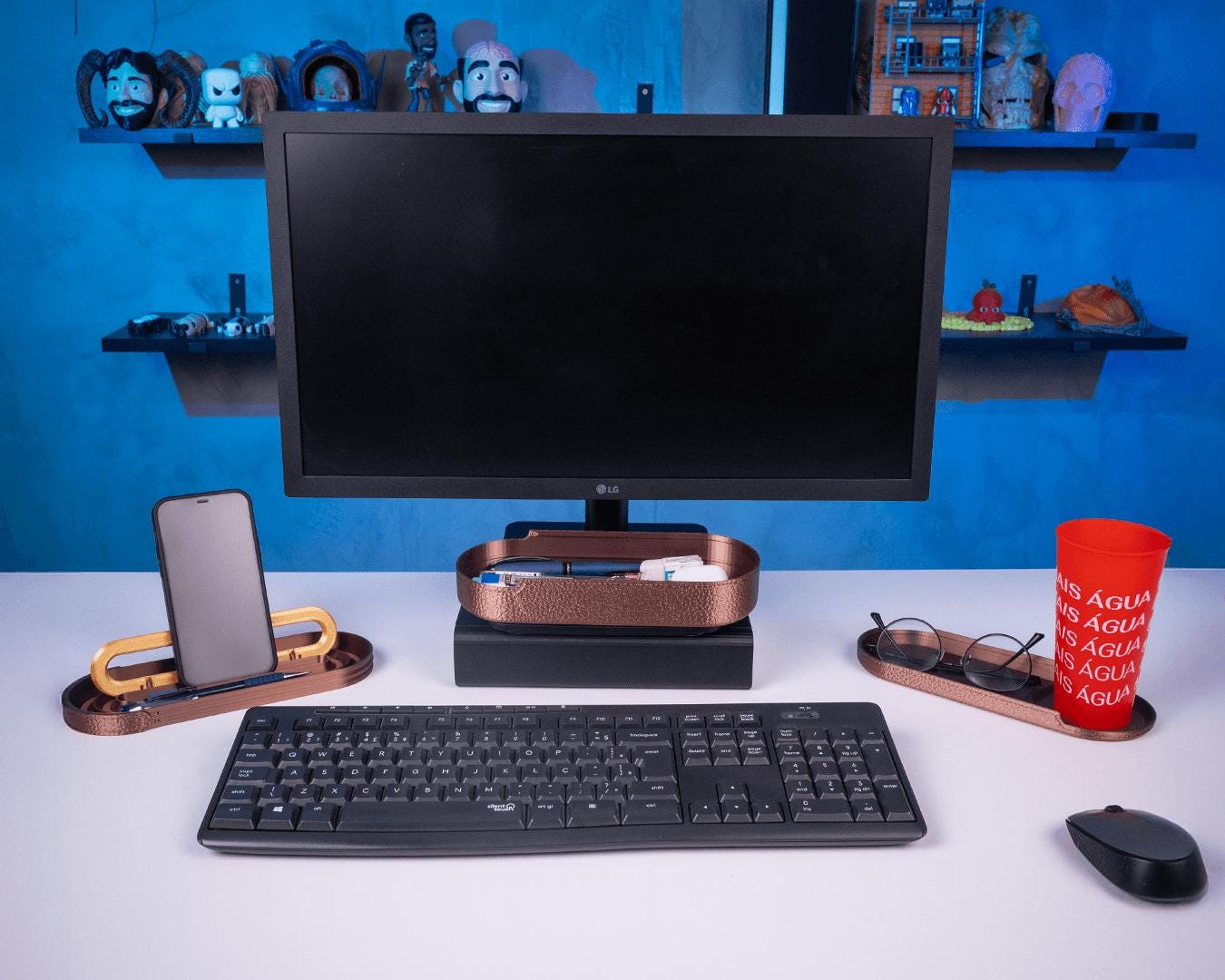 Classic Leather Kit – Set di organizer con texture in pelle stampata in 3D, intramontabile contenitore da scrivania, eleganti accessori per la casa