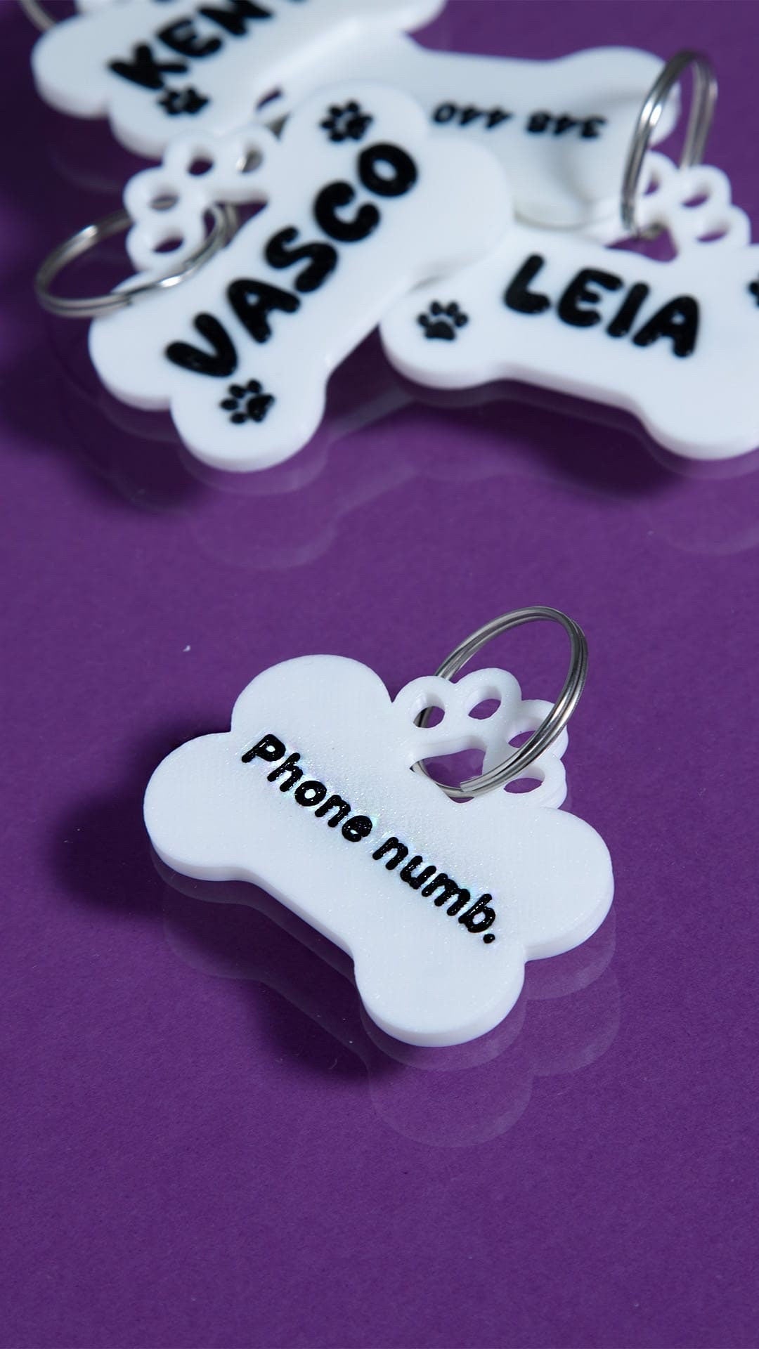 Targhetta personalizzata per cani - Nome e numero di telefono dell'animale domestico stampati in 3D - Accessori unici e personalizzati per cani - Identificazione di cani, gatti, animali domestici, zampe e animali domestici