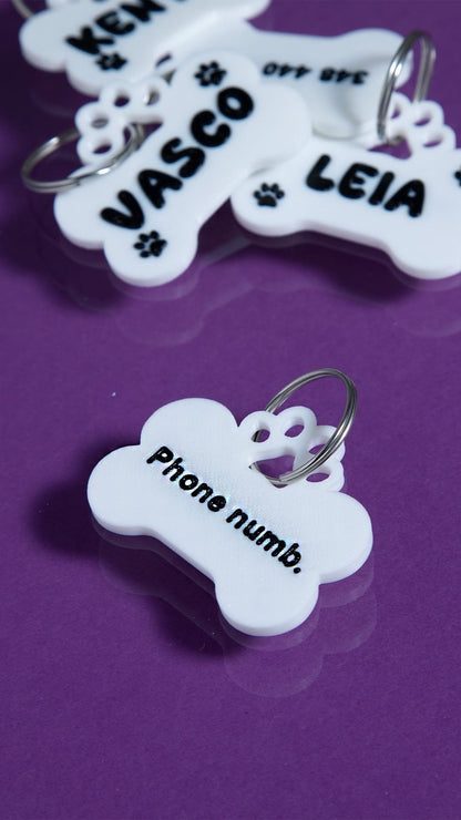 Targhetta personalizzata per cani - Nome e numero di telefono dell'animale domestico stampati in 3D - Accessori unici e personalizzati per cani - Identificazione di cani, gatti, animali domestici, zampe e animali domestici