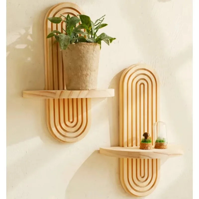 Scaffale portaoggetti da parete in legno, stile boho, moderno arredamento per la casa, per soggiorno e bagno.