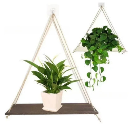 Mensola Sospesa in Legno con Corda in Juta – Decorazione Casa & Giardino