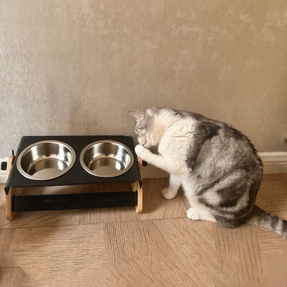 Porta ciotole rialzato con ciotole in Acciaio Inox, supporto in metallo e design fantastico, inclinazione regolabile