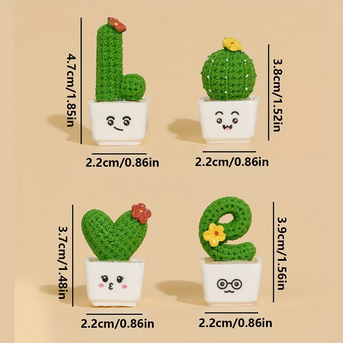 Set 4-pezzi “Love & Cactus” – Statuette in Resina per Interni e Tavoli