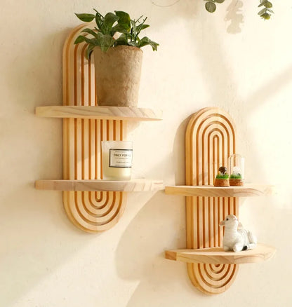 Scaffale portaoggetti da parete in legno, stile boho, moderno arredamento per la casa, per soggiorno e bagno.