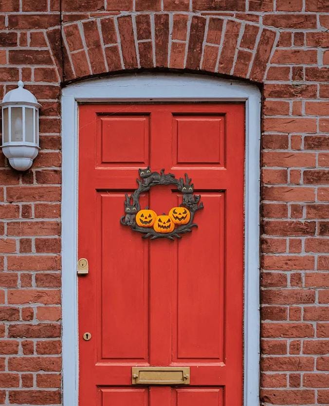 Ghirlanda Cozy Patch – Ghirlanda rustica fatta a mano per porta, decorazione autunnale in stile fattoria, decorazione per porta d'ingresso di Halloween, accento per la casa autunno-inverno