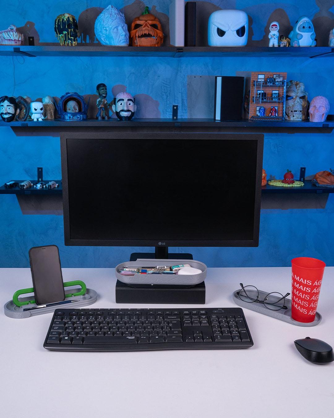 Raw Concrete Kit – Kit scrivania industriale stampato in 3D | Organizer da scrivania con texture in cemento, arredamento rustico minimalista