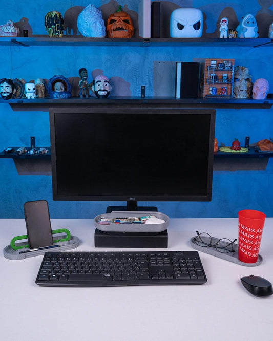 Raw Concrete Kit – Kit scrivania industriale stampato in 3D | Organizer da scrivania con texture in cemento, arredamento rustico minimalista