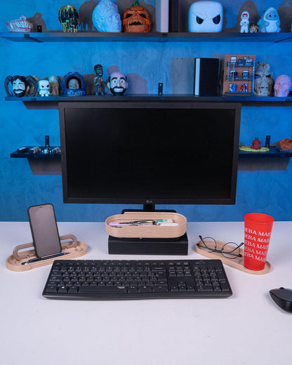 Organizer da Scrivania “Natural Timber Kit” – Set Accessori in Stile Legno per Ufficio e Casa