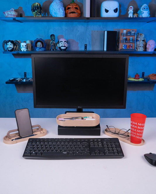 Organizer da Scrivania “Natural Timber Kit” – Set Accessori in Stile Legno per Ufficio e Casa